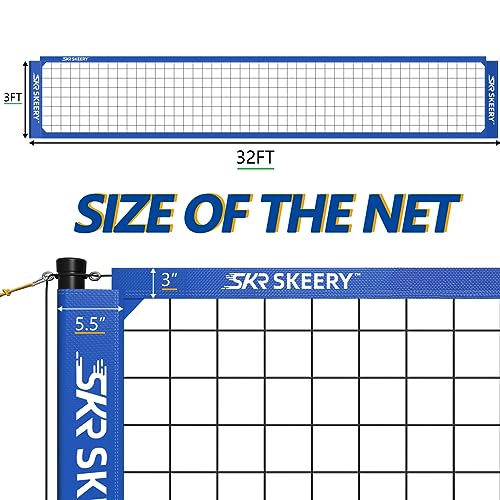 Outdoor Volleyball Net Set - Heavy Duty, Adjustable Poles, Blue