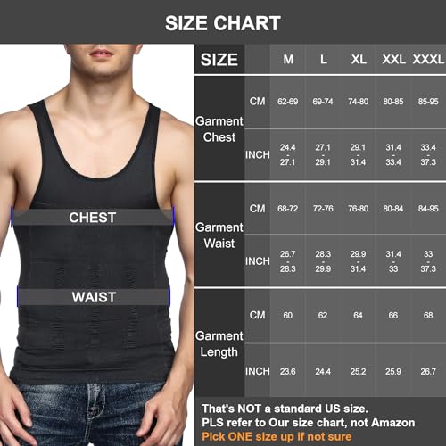Odoland Men's Compression Shirt Body Shaper Slimming Tummy Tank Top