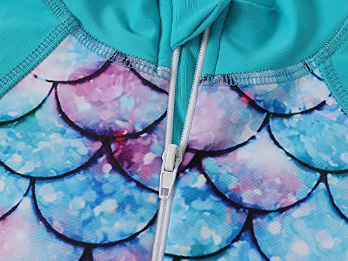 Kids One-Piece Swimwear Rash Guard - Mermaid/Floral - 7-8 Years / Blue