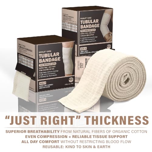 Everlit 560D Cotton Blend Elasticated Tubular Support Bandage Size D 3" x 11 yd - Latex-Free, Breathable, Moderate to High Compression for Sensitive Skin