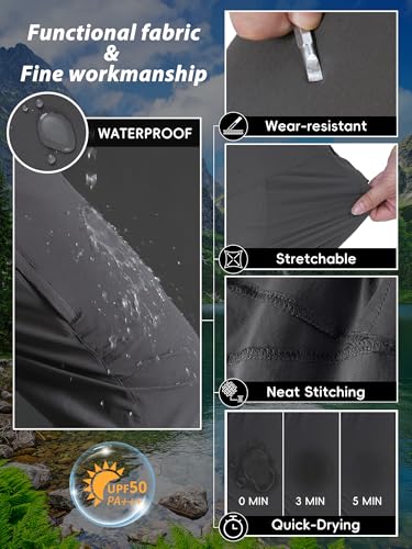 Zoofly Men's Lightweight Cargo Hiking Pants - Waterproof, Quick Dry, 6 Pockets, 34W x 30L, Dark Grey