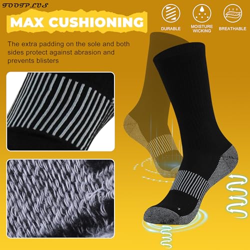 FOOTPLUS XX-Large 6 Pairs Hiking Copper Compression Socks Unisex Cushioned Arch Support Crew