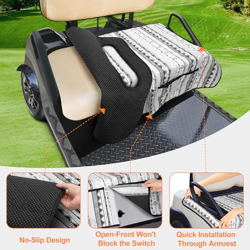 PGmoon Grey Geometry Golf Cart Seat Cover with 4 Front Pockets, Nonskid Bottom, Universal Fit