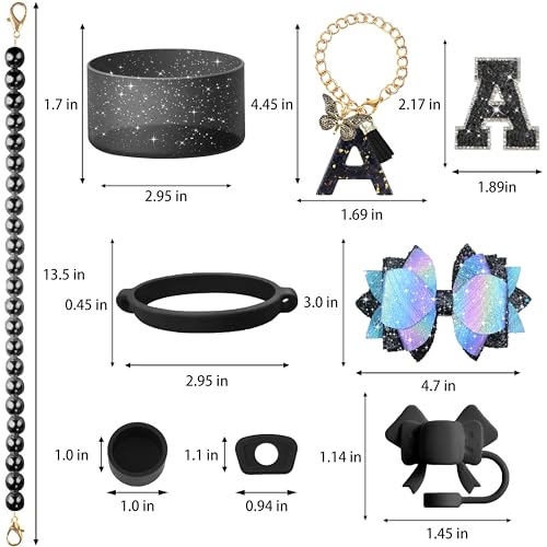 9-Piece Tumbler Accessory Set for 30/40 Oz Cups - Letter A Black