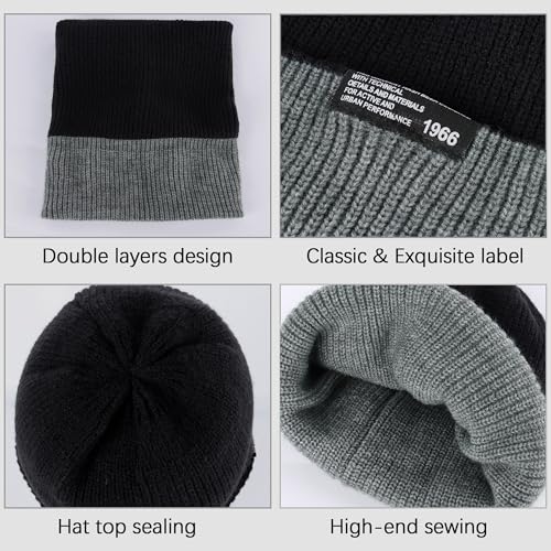 Unisex Double-Sided Color-Blocking Knit Cuffed Beanie - Black