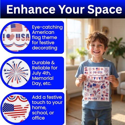200-Piece Patriotic Static Cling Window Decorations - 4th of July Decor
