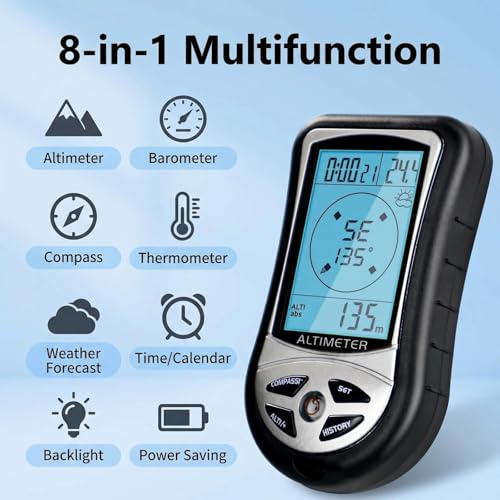 8-in-1 Digital Altimeter, Compass, Thermometer & Barometer for Hiking