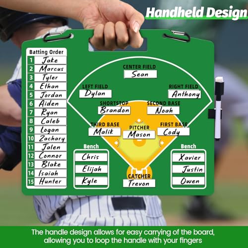Magnetic Baseball Lineup Board - Dry Erase Coaching Clipboard - Green