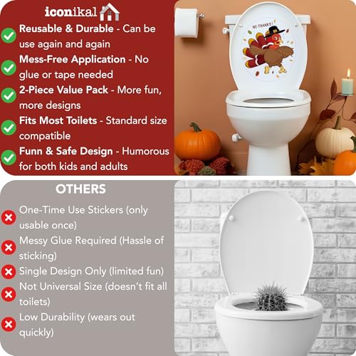 Thanksgiving Turkey Toilet Seat Cling Set - 2-Piece Reusable Holiday Decor