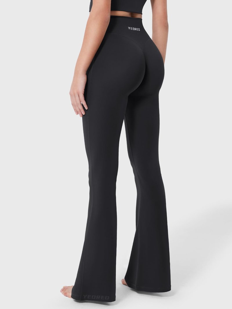 YEOREO Baverly Workout Flare Leggings for Women, 32" Hidden Scrunch Gym Yoga Pants High Waisted Casual Leggings Black M
