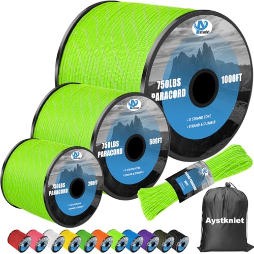 750lb Reflective Paracord 11-Strand Utility Rope - 100ft Fluorescent Green