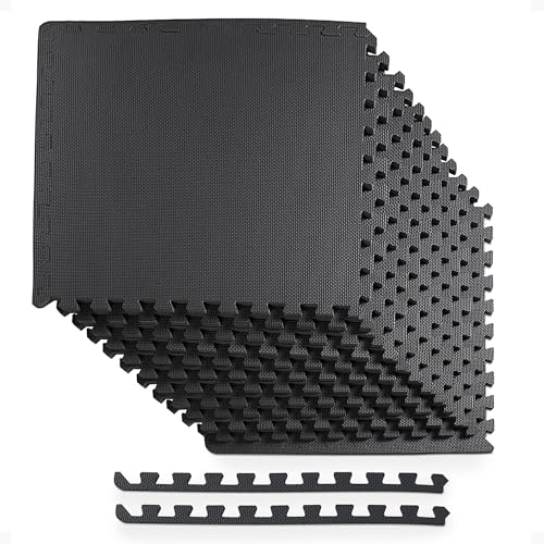 EVA Interlocking Foam Exercise Mat - 1/2" Thick, Black, 48 Sq Ft