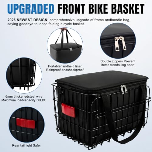 Foldable Rear Bicycle Basket with Waterproof Cover & Shockproof Lined Bag