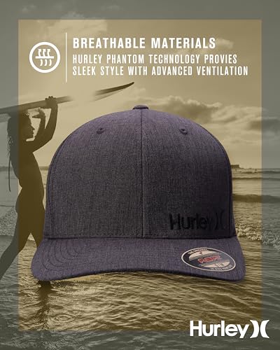 Hurley Mens Baseball Cap Moisture-Wicking Flexfit Curved Bill Fitted Hat Large-X-Large Dark Grey