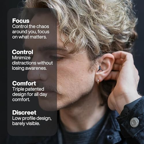 EarPeace Everyday Ear Plugs for Noise Reduction & Noise Control ? High-Fidelity Earplugs, Comfortable & Reusable Earplugs for Travel, Sleep, Work, Snoring Blocking, Includes Carrying Case ? Black