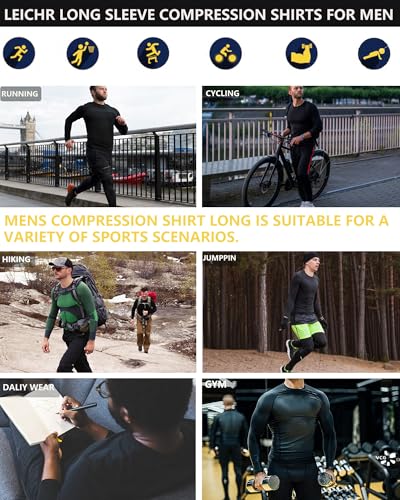 Men's Long Sleeve Compression Shirt Athletic Rash Guard Workout Top Dry Fit Baselayer