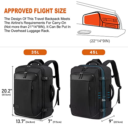 LOVEVOOK Black Expandable 45L Travel Backpack with Packing Cubes - Airline Approved Weekender Bag