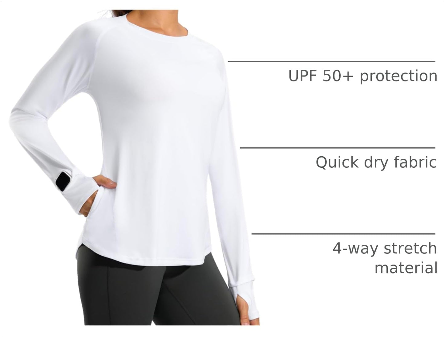 G Gradual Long Sleeve Workout Tops for Women Quick Dry Lightweight Running Athletic Shirts with Zip Pocket Moisture Wicking(White,S)