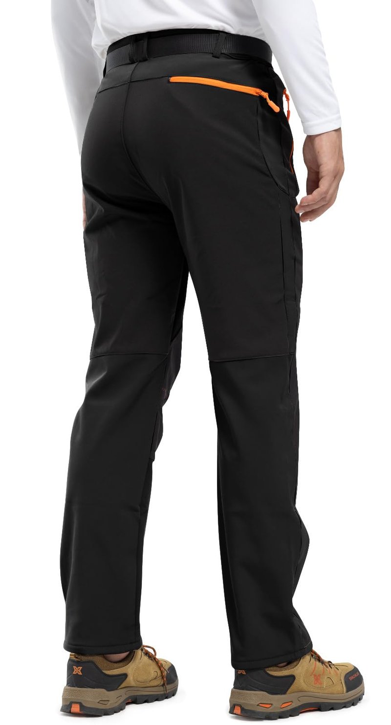 Rdruko Men's Snow Ski Pants Waterproof Insulated Winter Fleece Lined Hiking Snowboard Pants with Belt(Black,US 3XL)