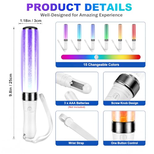 Lewtemi 2-Pack Halloween LED Glow Sticks - 15 Color Reusable Party Lights