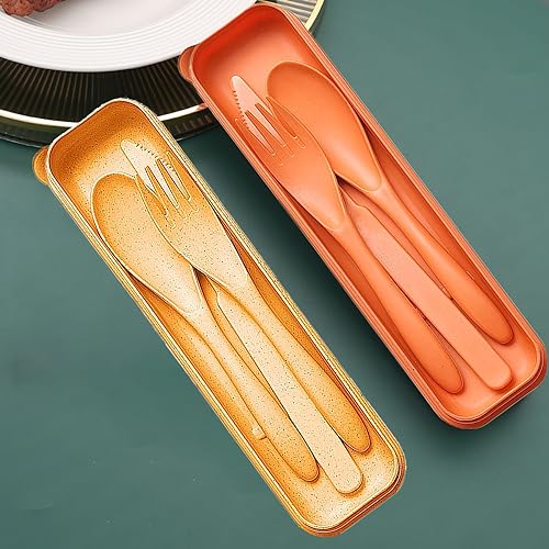 Eco-Friendly Reusable Travel Utensils Set - Yellow & Orange