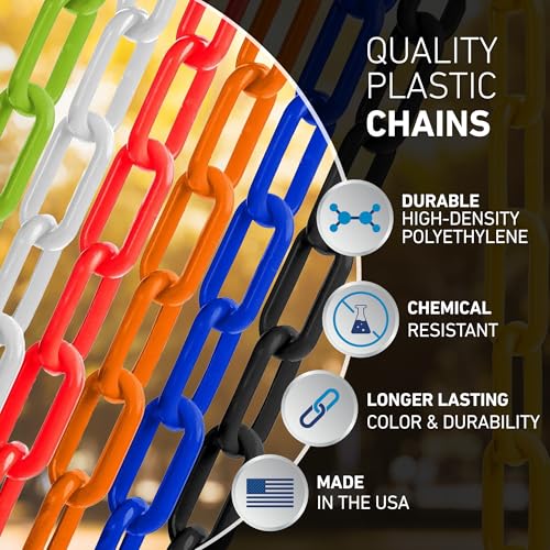 US Weight (Made in USA) 2" x 100' Black Plastic Safety Chain ft. SunShield UV Resistant Technology