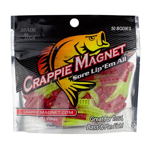 Crappie Fishing Split-Tail Grub Body - Red Chartreuse - 50 Pack