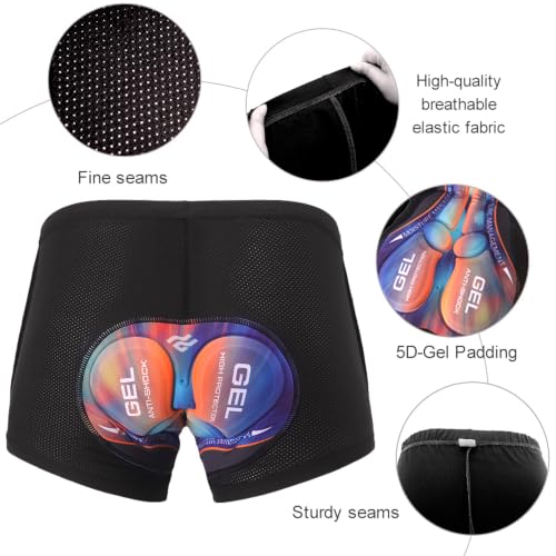 Ulhnei Bike Shorts Men Cycling Underwear 5D Padded Gel MTB Liner, Large/Black
