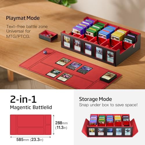 MORCCO Trading Card Storage Box 5-Row Magnetic Lid, 3900+ Capacity (Black Red) - Display Windows