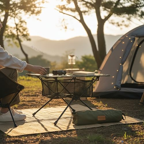 NACETURE Ultralight Foldable Camping Table with Mesh Basket - Black