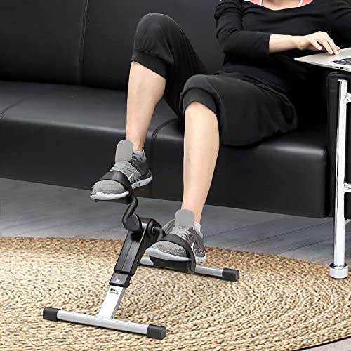 Folding Pedal Exerciser - Mini Exercise Bike for Arms & Legs - Silver & Black