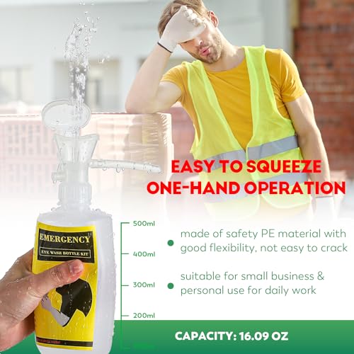 CGOLDENWALL Upgraded Portable Eye Wash Station OSHA Approved Emergency Eye Wash Kit, Sturdier Bottle Holder Larger Mirror, 2 * 16.9oz Empty Eyewash Bottles, NO Solution (White Cap)