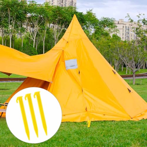 10 Pack Heavy Duty Plastic Tent Stakes - Yellow Camping & Garden Pegs