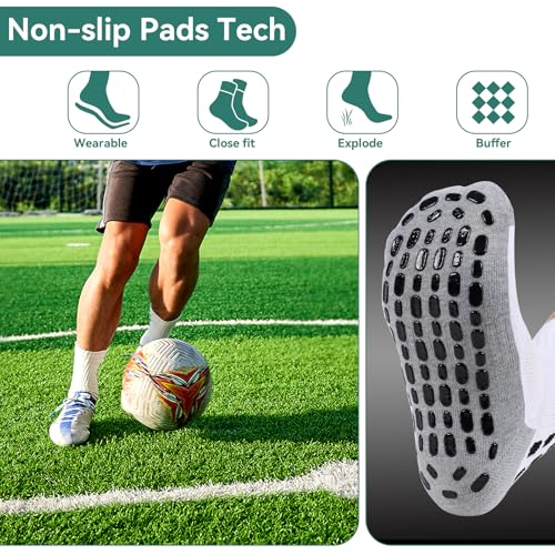 Men's Soccer Socks with Grip Pads - 2 Pairs White