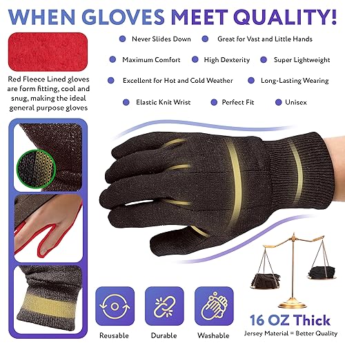 APQ Brown Jersey Gloves for Men Bulk, Fleece Lined Winter Work Gloves for Men, Women Jersey Garden Gloves, Cotton Work Gloves