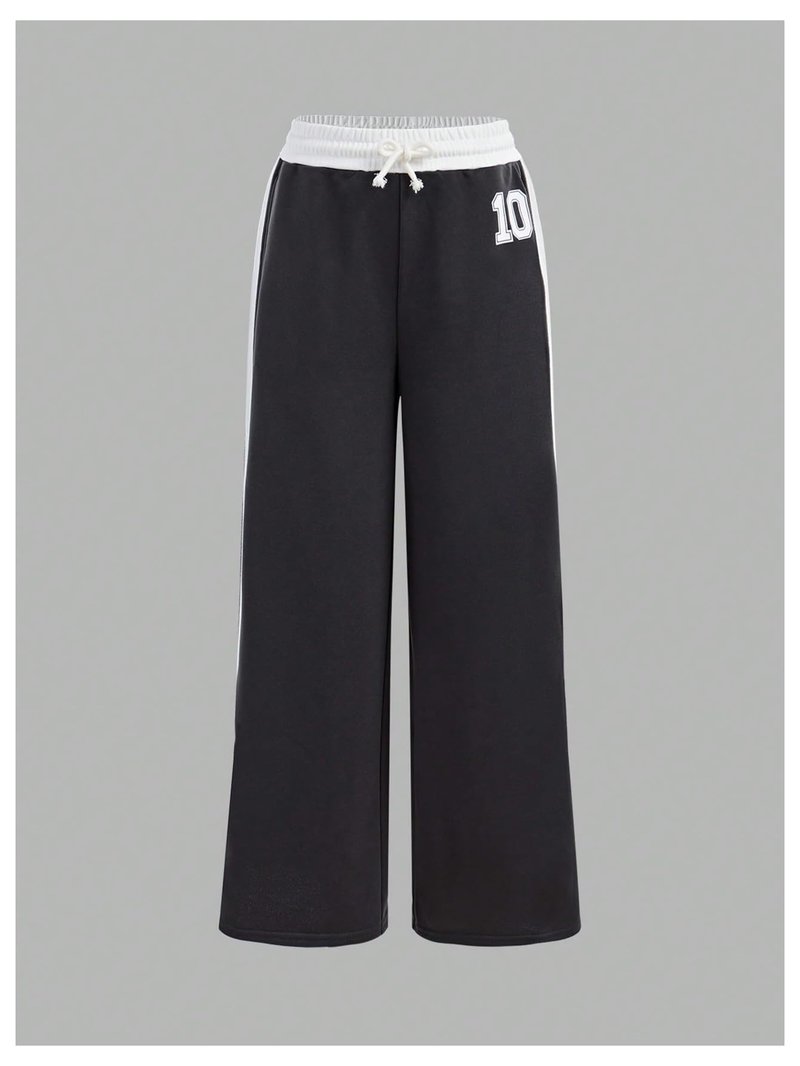 BEAUDRM Girl's Striped Baggy Sweatpants Drawstring Waist Wide Leg Track Pants Workout Sports Trousers with Pockets Dark Grey 12Y