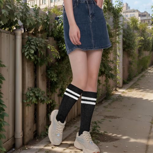 Striped Slouch Socks for Women - Black Scrunch Socks