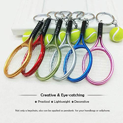 Mini Tennis Racket Keychain - 18 Pcs Split Ring in 6 Colors