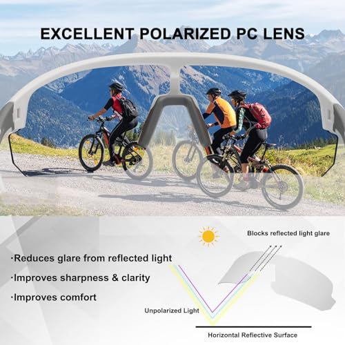 BangLong White Frame Blue Lens Polarized Sports Sunglasses UV400 Protection for Men & Women