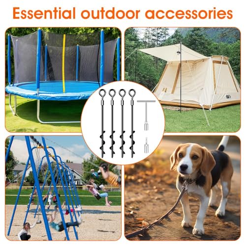 Heavy Duty Ground Anchors - 4 X 14" Screw-in Stakes for Tents, Trampolines, Canopies