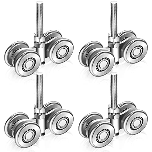 Yexiya 4 Pcs Wheel Trolley Assembly Barn Door Rollers for 1-3/4" Wide and 2-1/4" or Taller Rail Hanging Track, Beam Trolley Applied for Mount Heavy Barn or Shed Sliding Doors