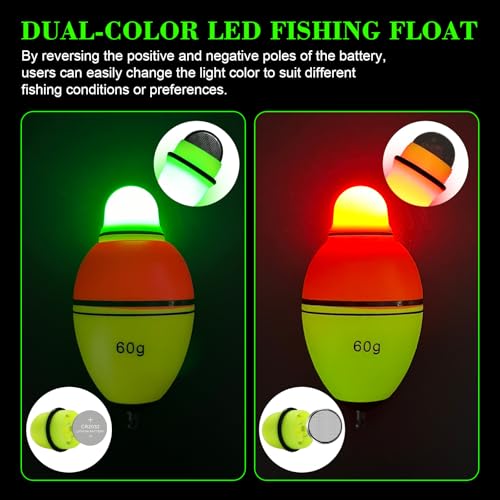 Light-Up EVA Slip Bobbers Red-Green LED Night Fishing Floats 30g 3PCS CWSDXM (Red-Yellow variant included)