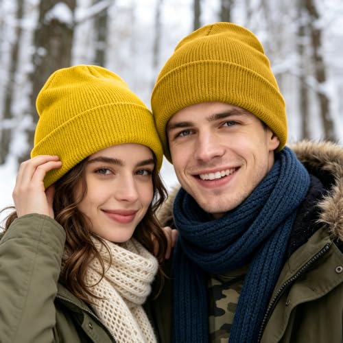 Slouchy Beanie Hat for Men & Women - 2 Pack Black & Yellow