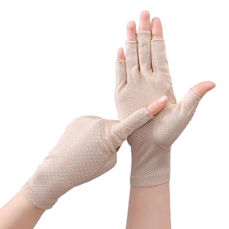 Women's UV Protection Fingerless Driving Gloves - Summer UPF50+ - Apricot