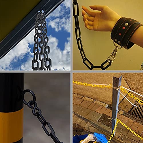 Yellow Plastic Chain - 65 32 50 Feet Plastic Safety Barrier Chain for Crowd Control, Parking Barrier and Delineator Post with Base - Safety Security Chain with Accessories