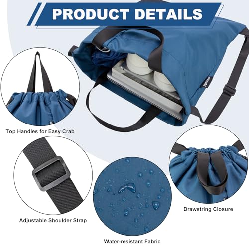 HOLYLUCK Petrol Blue Drawstring Gym Backpack with Wide Straps - Sports & Beach Bag