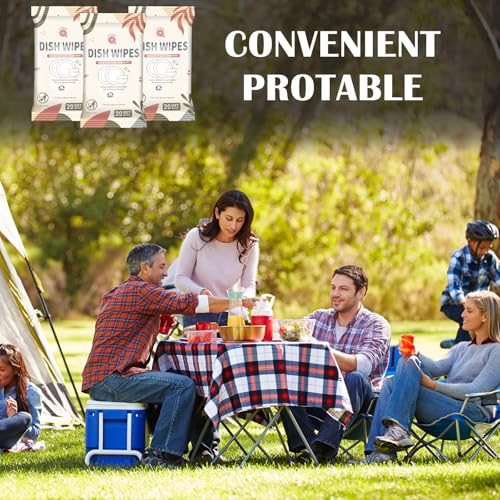 Threlaco 7 Pack Camping Dish Wipes - Travel Dish Cleaning Essential, 20 Wipes per Pack