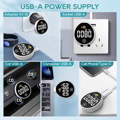 USB Carbon Monoxide Detector with Touch Screen, Plug-in/USB-A/USB-C Powered Carbon Monoxide Monitor Alarm, Portable CO Detector Easy to Read & Use, for Home/Hotel/Travel/Office/RV (2-Pack)