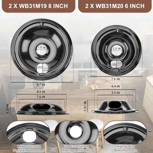 WB31M20 WB31M19 Black Porcelain Drip Pan Set & WB30M2 WB30M1 Electric Range Burner Element Unit Set & WB17T10006 Range Terminal Block Kit by Cenipar-Compatible with GE Hotpoint Kenmore Range/Stove