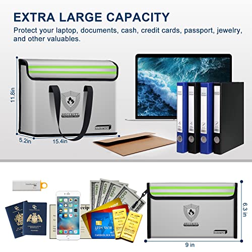 Fireproof Document Box (16"x 12" x 5") Silicone Coated with Shoulder Strap and Zipper Closure, Fireproof Money Bag (8.75"x6.0") for Cash, Coin, Credit Cards, Passport, and other Valuables